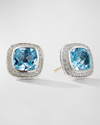 David Yurman Albion Earrings With Blue Topaz And Diamonds In Blue/white