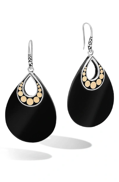 John Hardy 18k Yellow Gold And Sterling Silver Batu Carved Chain Earrings With Black Onyx In Black/gold