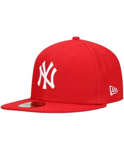 New Era Men's Red New York Yankees Logo White 59fifty Fitted Hat