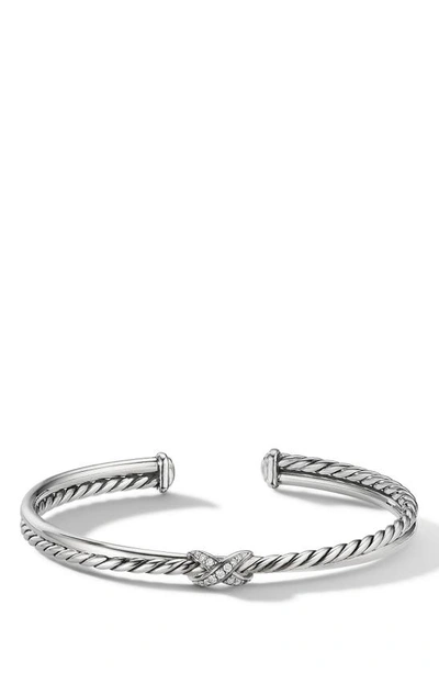 David Yurman Petite X Center Station Bracelet With Pave Diamonds In Silver