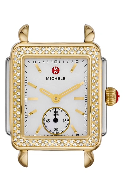 Michele Deco Mid 16 Diamond Two Tone Watch Head, 29 X 31mm In Gold/silver