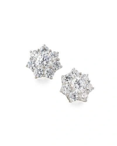 Fantasia By Deserio Flower Cz Crystal Stud Earrings In Silver