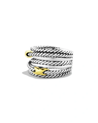 David Yurman Double X Crossover Ring With 18k Gold In Silver, 13mm In Silver/yellow Gold