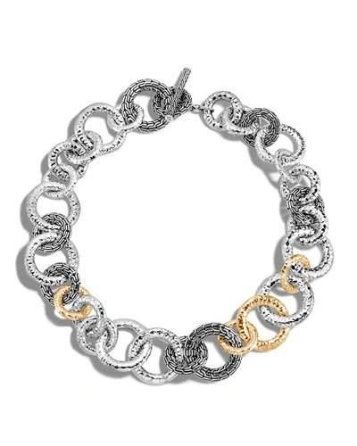 John Hardy Classic Chain Hammered 18k & Silver Round Link Necklace In Yellow/silver
