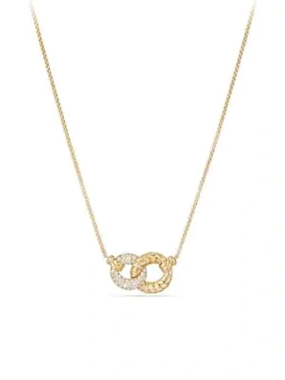 David Yurman Belmont Extra-small Double Curb Link Necklace With Diamonds In 18k Gold In White/gold