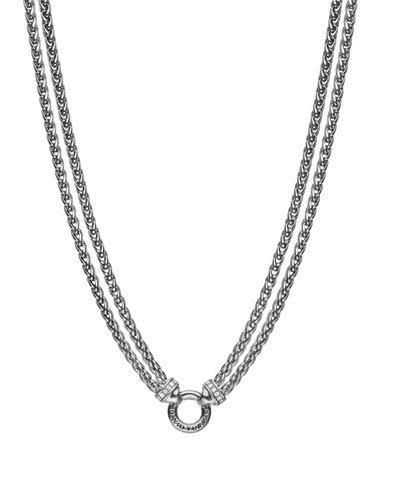 David Yurman Double Wheat Chain Necklace With Diamonds, 16 In Silver