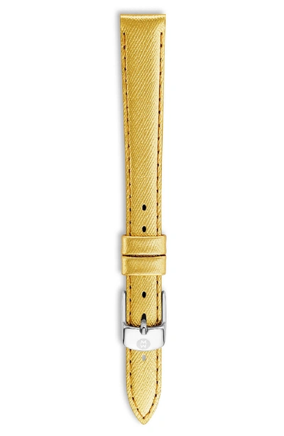 Michele Saffiano Leather Watch Strap, 12-18mm In Metallic Gold