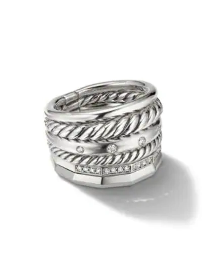 David Yurman 16mm Stax Wide Stacked Ring With Diamonds In Silver