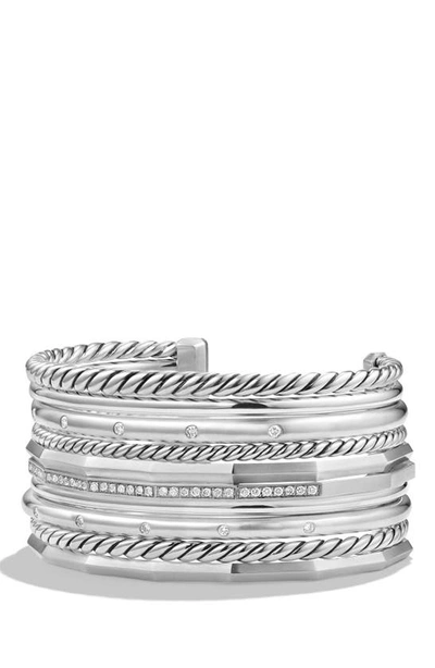 David Yurman Stax Wide Cuff Bracelet With Diamonds In Silver