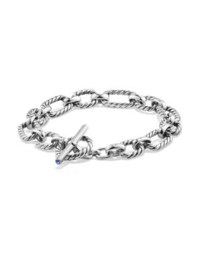 David Yurman Chain Cushion Link Bracelet With Blue Sapphire In Sterling Silver In Blue/silver