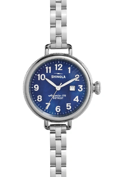 Shinola The Birdy Mother-of-pearl Dial Watch, 34mm In Silver/ Navy Mother Of Pearl