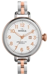 Shinola 'the Birdy' Bracelet Watch, 34mm In Silver/ Pearlized White