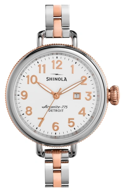 Shinola 'the Birdy' Bracelet Watch, 34mm In Silver/ Pearlized White
