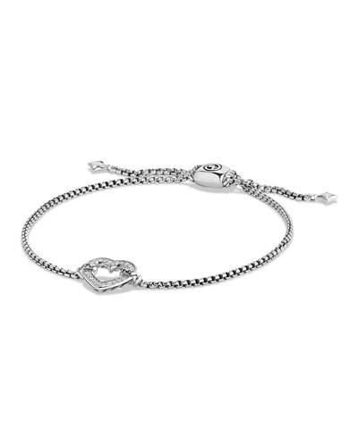 David Yurman Cable Collectibles Heart Station Bracelet With Diamonds In Silver