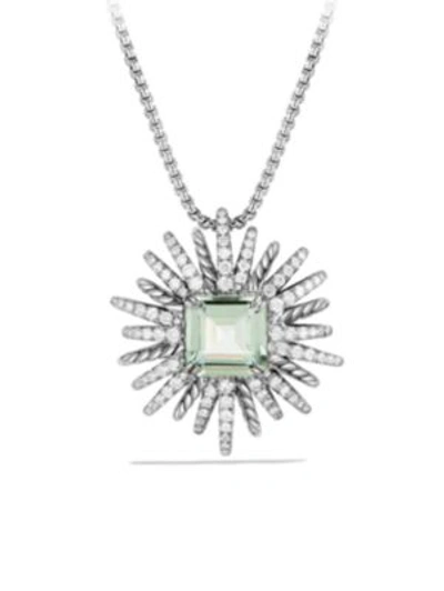 David Yurman Starburst Necklace With Diamonds And Prasiolite In Sterling Silver, 38.5 In Green/silver