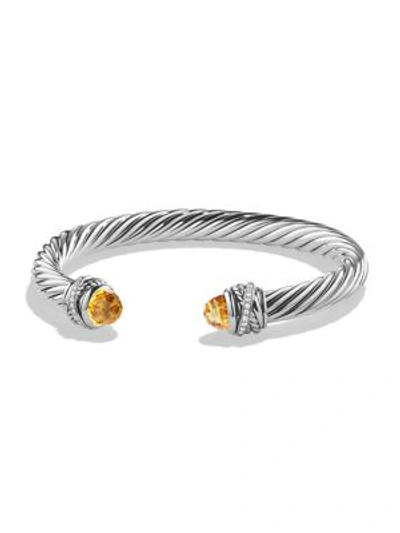 David Yurman Crossover Bracelet With Diamonds And Citrine In Silver In Yellow/silver