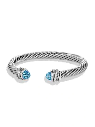 David Yurman Crossover Bracelet With Diamonds And Blue Topaz In Silver