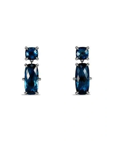 David Yurman Ch&acirc;telaine Faceted Hampton Blue Topaz Drop Earrings With Diamonds In Silver