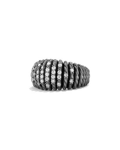 David Yurman 18mm Tempo Pav&eacute; White Diamond Ring In Black/silver