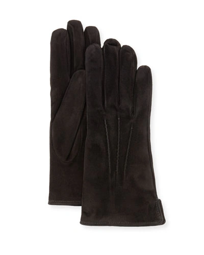 Mario Portolano Cashmere-lined Suede Gloves, Black
