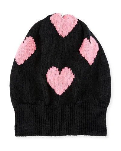 Rosie Sugden Cashmere Heart Beanie Hat, Black/pink In Black/pink Hearts