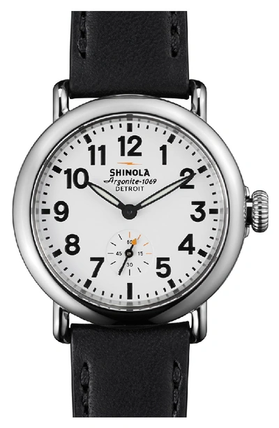 Shinola Runwell Stainless Steel & Leather Strap Watch/black In Silver-black