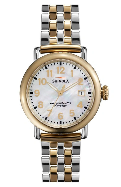 Shinola The Runwell Two Tone Mother Of Pearl Dial Watch, 36mm