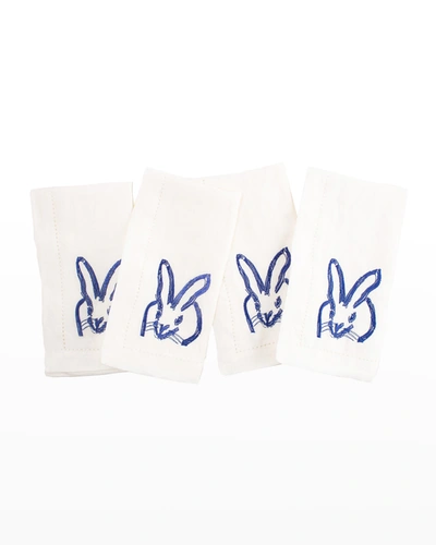 Hunt Slonem Painted Bunny Embroidered Dinner Napkin - Blue White