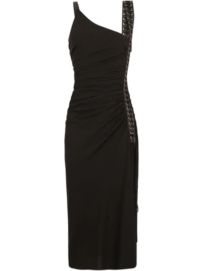 Dolce & Gabbana Asymmetric-neck Lace-up Midi Dress In Nero