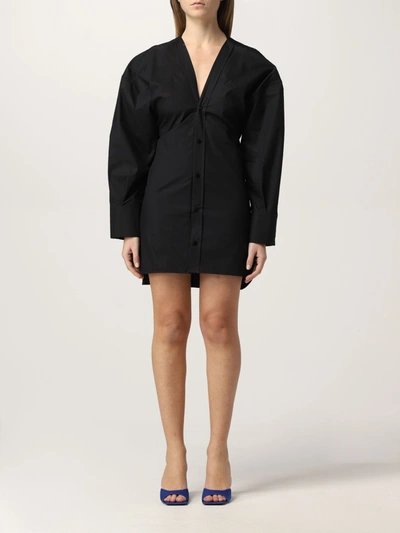 Attico Lala Mini Button-up Shirt Dress In Black