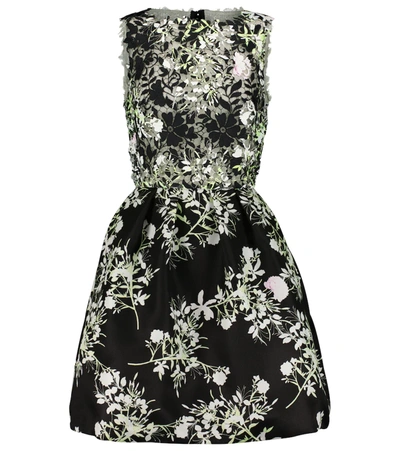Monique Lhuillier Floral Guipure Lace Mini Dress In Noir/silk White