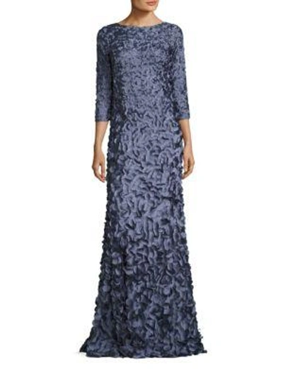 Theia Petal Embellished Gown In Slate