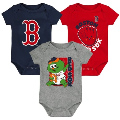 Outerstuff Babies' Newborn And Infant Boys And Girls Navy, Red, Gray Boston Red Sox Change Up 3-pack Bodysuit Set In Navy,red,heathered Gray