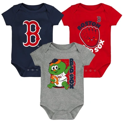 Outerstuff Babies' Newborn And Infant Boys And Girls Navy, Red, Gray Boston Red Sox Change Up 3-pack Bodysuit Set
