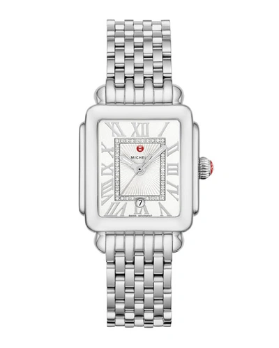 Michele Deco Madison Mid Diamond-dial Watch, Silver/white