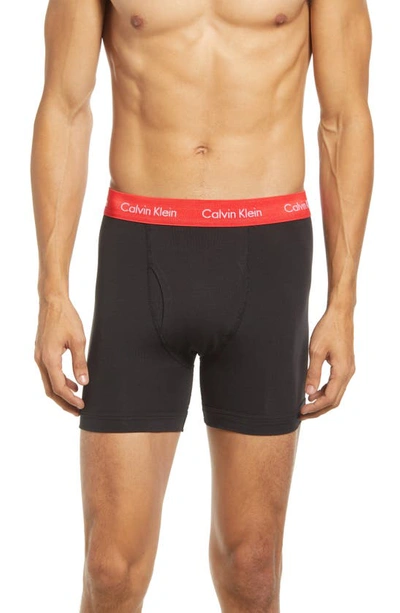 Calvin Klein 3-pack Moisture Wicking Stretch Cotton Boxer Briefs In Black Multi