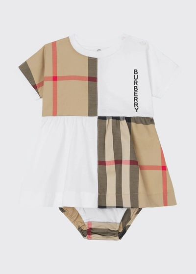 Burberry Kids' Girl's Elena Vintage Check Logo Dress W/ Bloomers In White