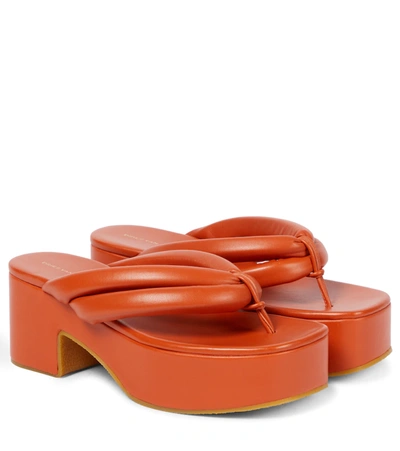 Dries Van Noten Leather Platform Thong Sandals In 351 Vermillion