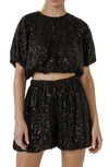 Endless Rose Sequins Voluminous Crop Top In Black