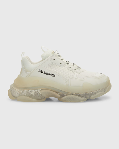 Balenciaga Triple S Clear Sole Logo-embroidered Faux Leather And Mesh Sneakers In Neutrals