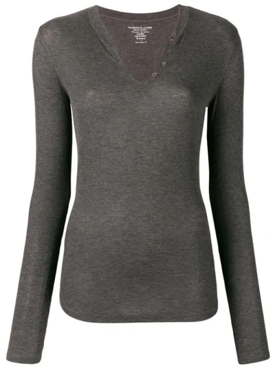 Majestic Cotton/cashmere Long-sleeve V-neck Pullover Top In Grey