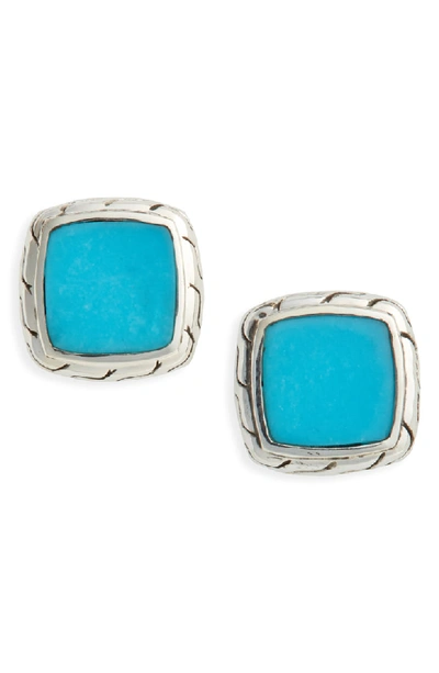 John Hardy Sterling Silver Classic Chain Stud Earrings With Turquoise In Blue/silver