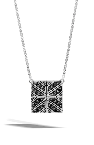 John Hardy Sterling Silver Modern Chain Black Sapphire Square Pendant Necklace, 16