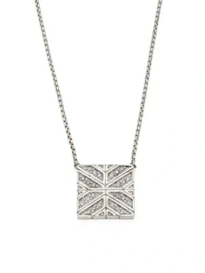 John Hardy Sterling Silver Modern Chain Diamond Square Pendant Necklace, 16 In White/silver