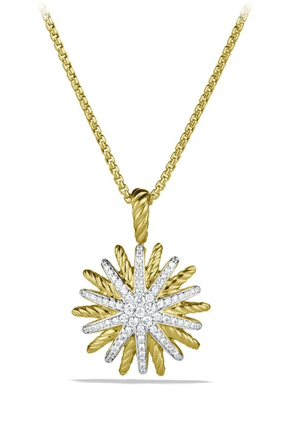 David Yurman Starburst Small Pendant With Diamonds In Gold On Chain In Yellow Gold