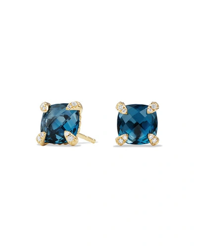 David Yurman Chatelaine Earrings With Hampton Blue Topaz And Diamonds In 18k Gold In Light Blue/silver