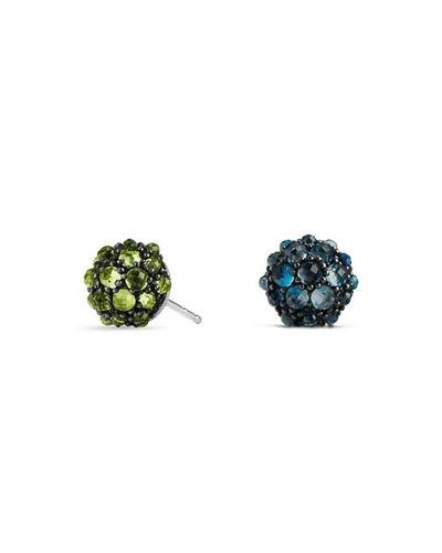 David Yurman 10mm Cable Berries Rhodolite Garnet Stud Earrings In Peridot/blu Topaz