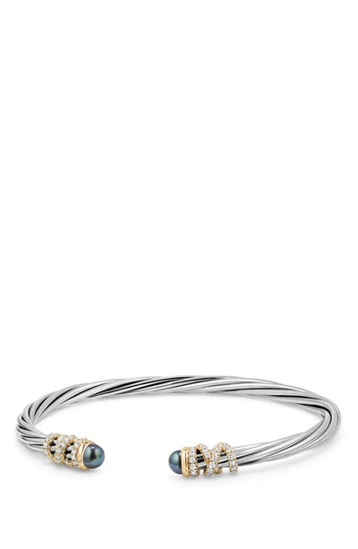 David Yurman Helena End Station Bracelet With Gray Cultured Freshwater Pearls, Diamonds And 18k Gold In Gray Pearl