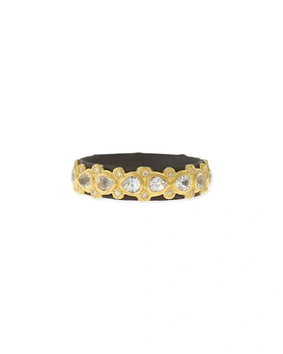 Armenta 18k Yellow Gold And Blackened Sterling Silver Old World Diamond And White Sapphire Stacking Ring In White/multi