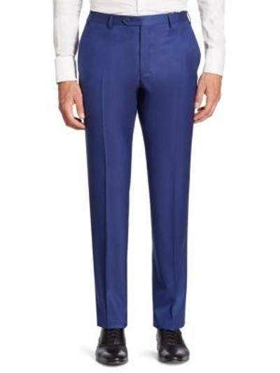 Corneliani Men's Solid Straight-leg Wool Pants In Blue